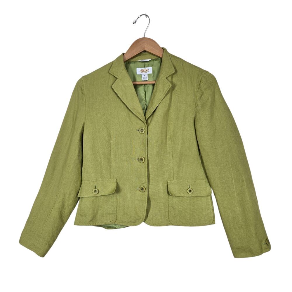 Vintage Y2K Talbots Irish Linen Cropped Blazer Fresh Green Feminine Cottage Chic